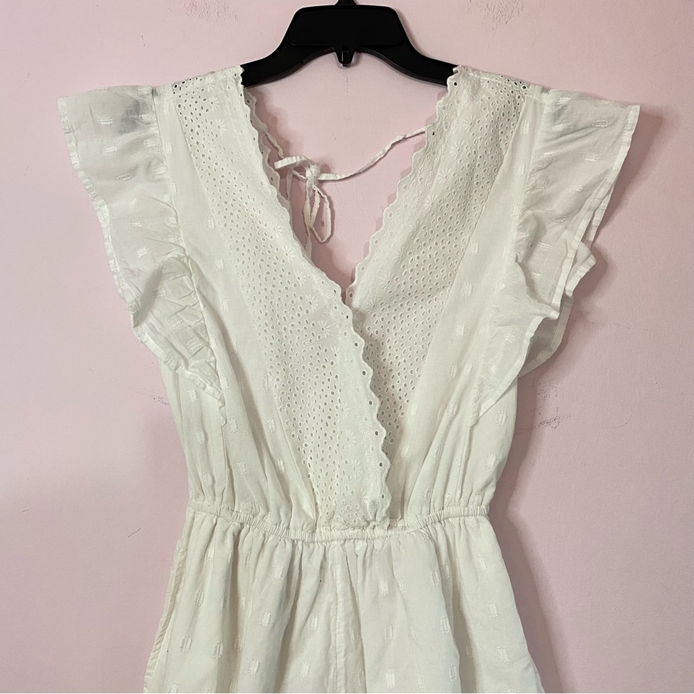 American Eagle Eyelet Pattern Lace White Romper S… - image 5